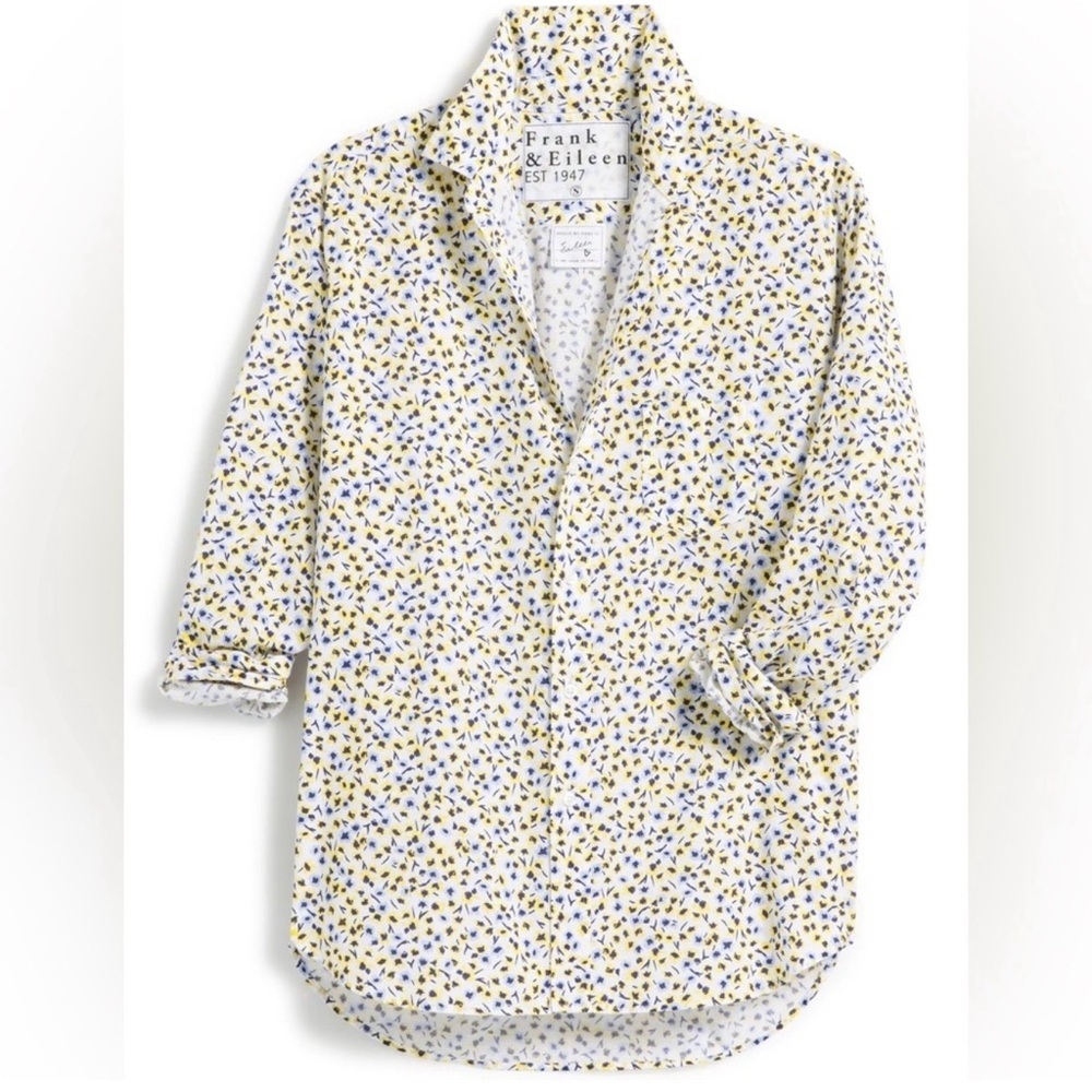 Frank & Eileen Relaxed Button Up Shirt Blue Yellow Floral Print Size X-Small